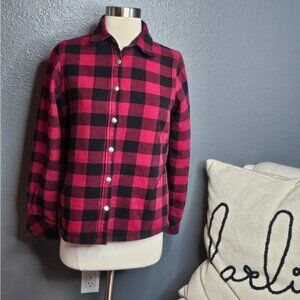 Orvis red and black checkered snap front top size small